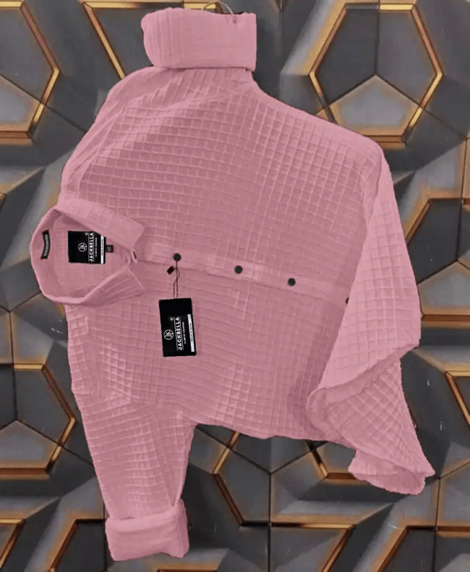 Men Regular Fit Self Design Spread Collar Casual Shirt